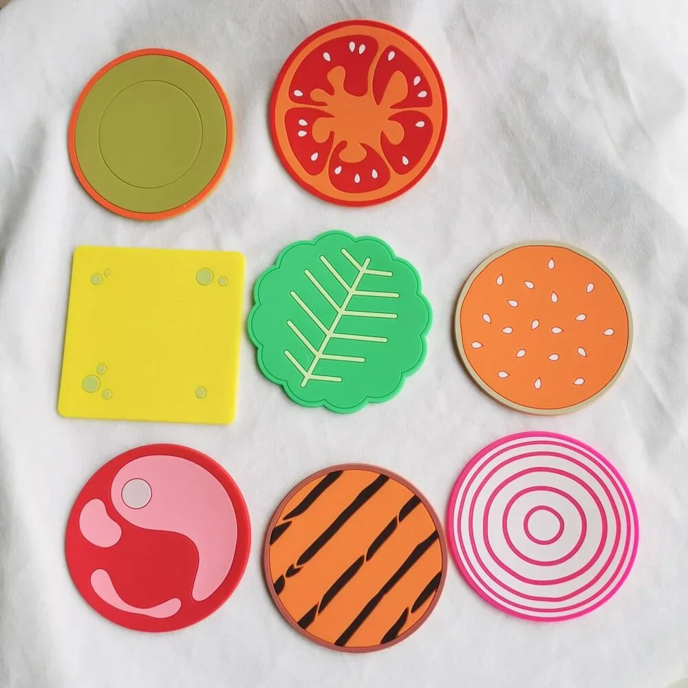 8pcs Rubber Burger Coaster Set Fun Kitchen Decor